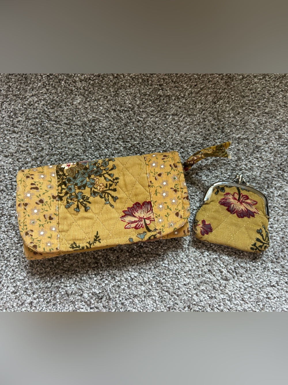 Sandia Quilted Mustard Floral Wristlet Clutch with Coin Purse